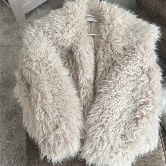 Women's Cream Faux Fur Jacket - Picture 2 of 3